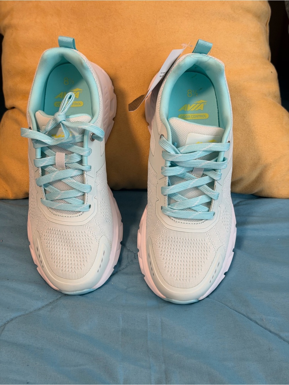 Avia White Athletic Sneakers with Light Blue Accents